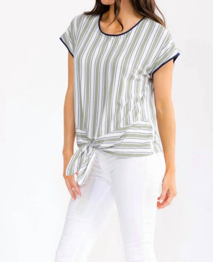 Stripe Short Sleeve Side Tie Top