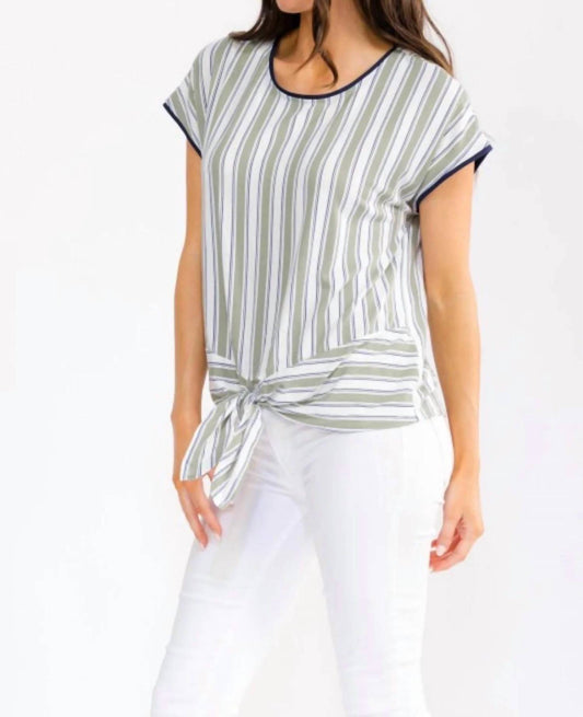 Stripe Short Sleeve Side Tie Top