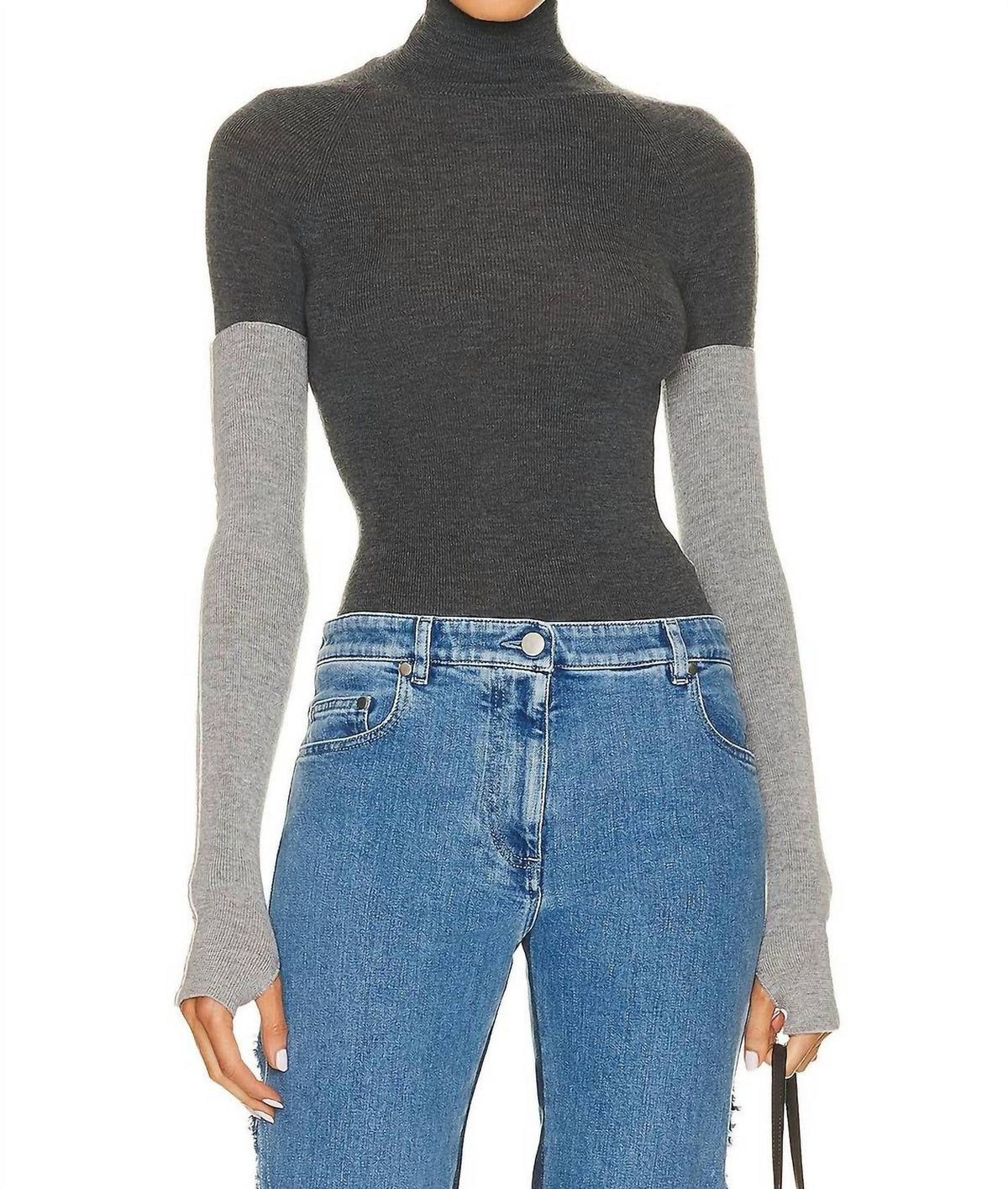 COMBO SLEEVE TURTLENECK SWEATER