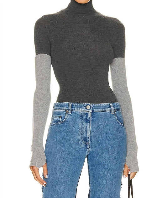 COMBO SLEEVE TURTLENECK SWEATER
