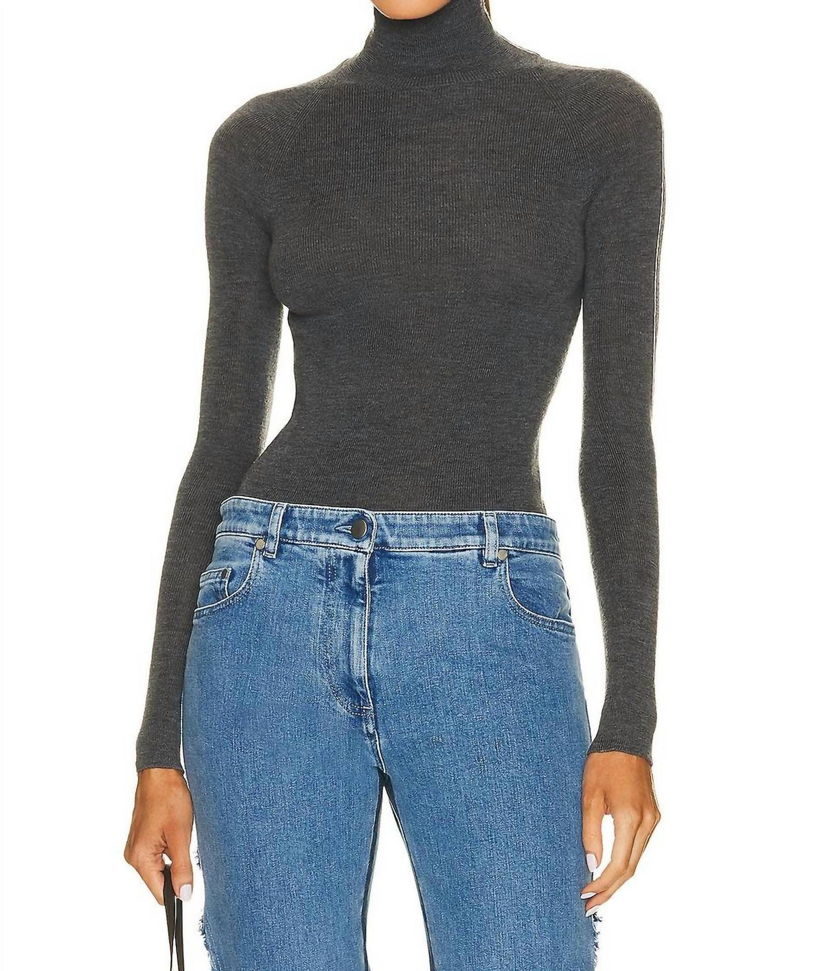 COMBO SLEEVE TURTLENECK SWEATER