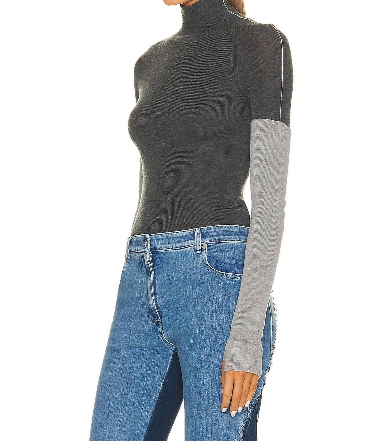 COMBO SLEEVE TURTLENECK SWEATER