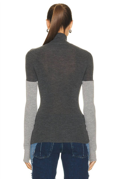 COMBO SLEEVE TURTLENECK SWEATER