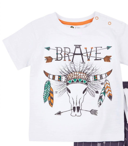 Petit Lem Kids Brave 2-Piece Tee & Short Set in White/blue - view 2
