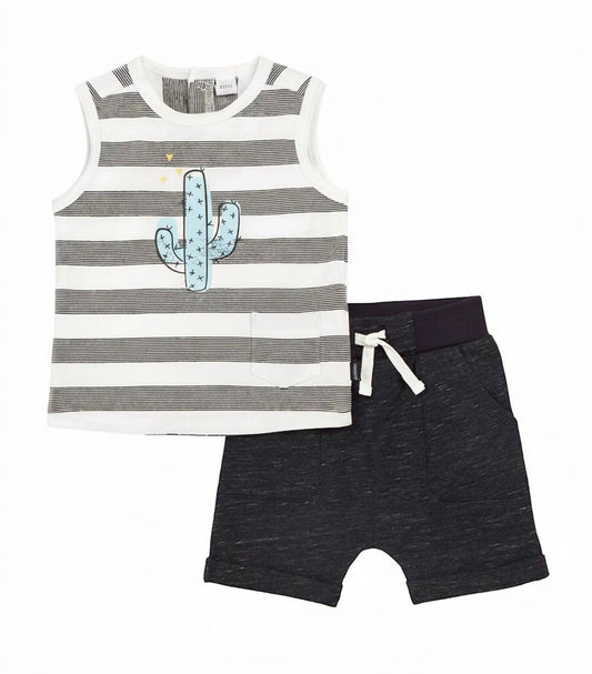 Kids Cactus 2-Piece Stripe Tank Top & Short Set