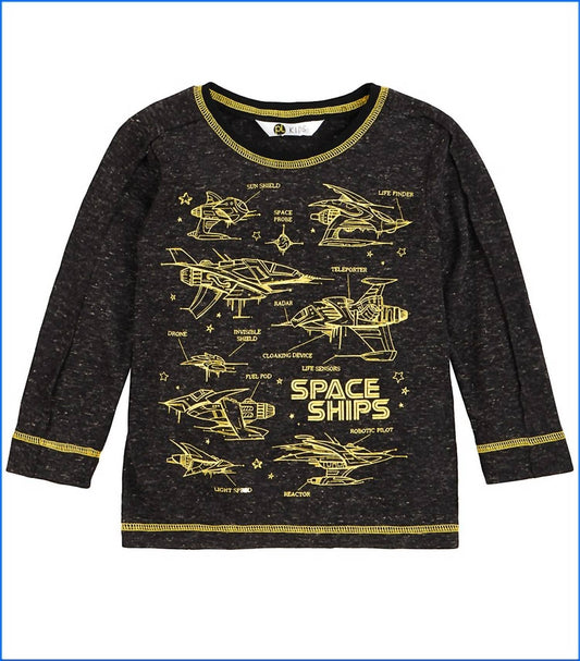 Kids Long Sleeve Spaceship T-shirt