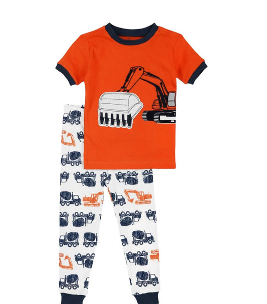 Kids Short Sleeve Construction Trucks Pajama Set