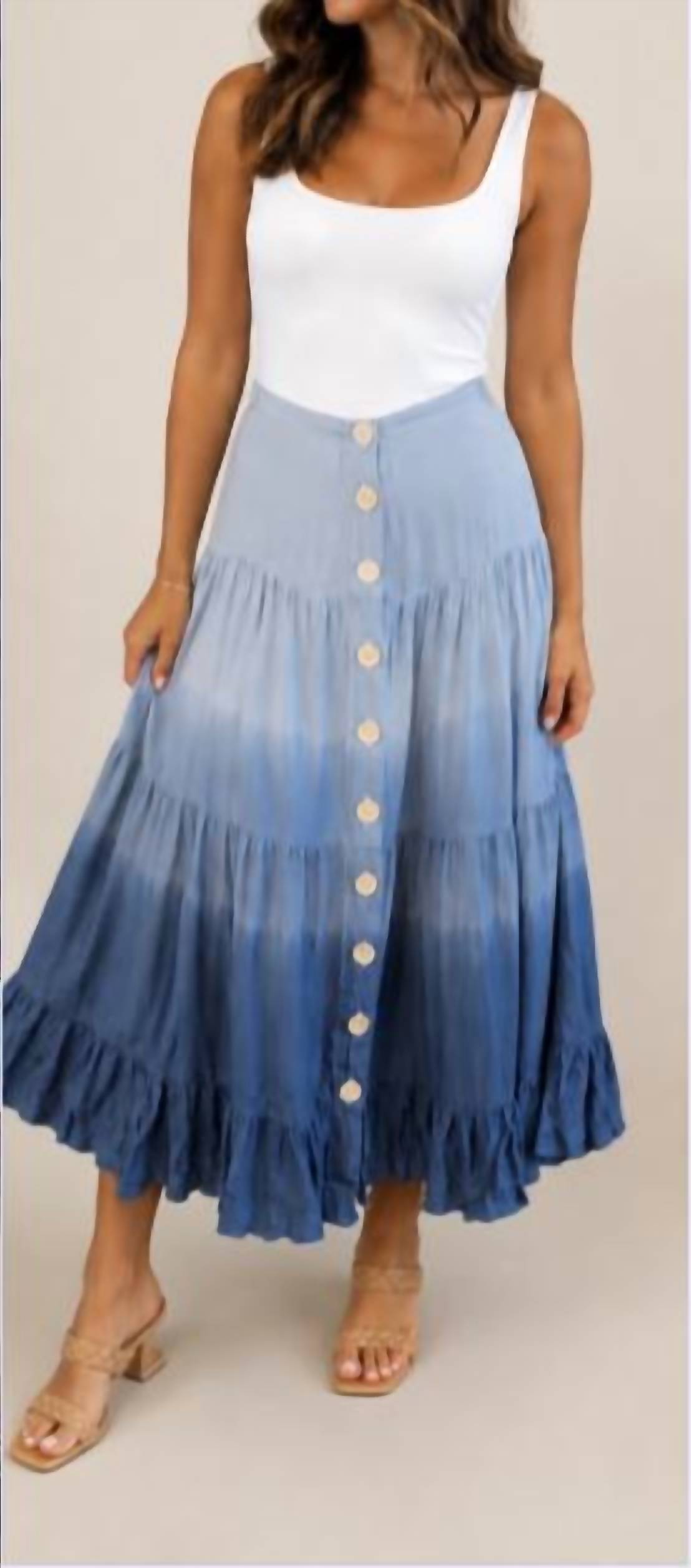 Ruffled Dip Dye Maxi Skirt
