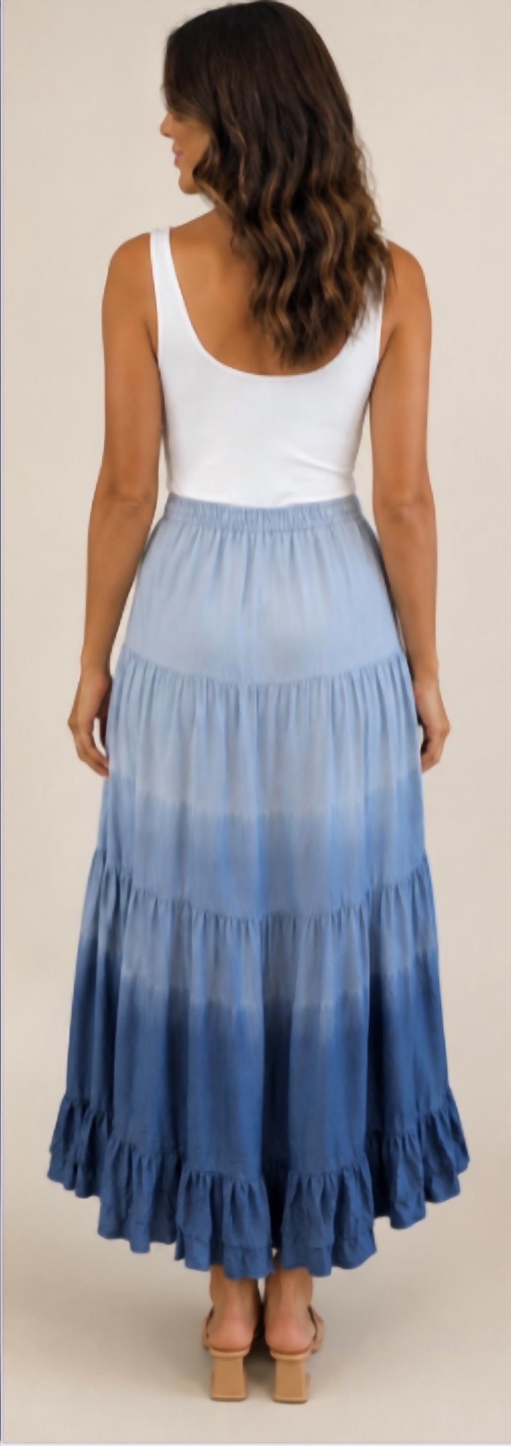 Ruffled Dip Dye Maxi Skirt