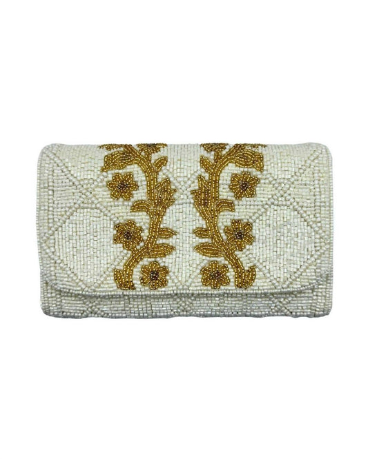 Women's Leaf Beaded Rectangular Clutch Bag