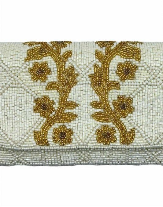 Women's Leaf Beaded Rectangular Clutch Bag