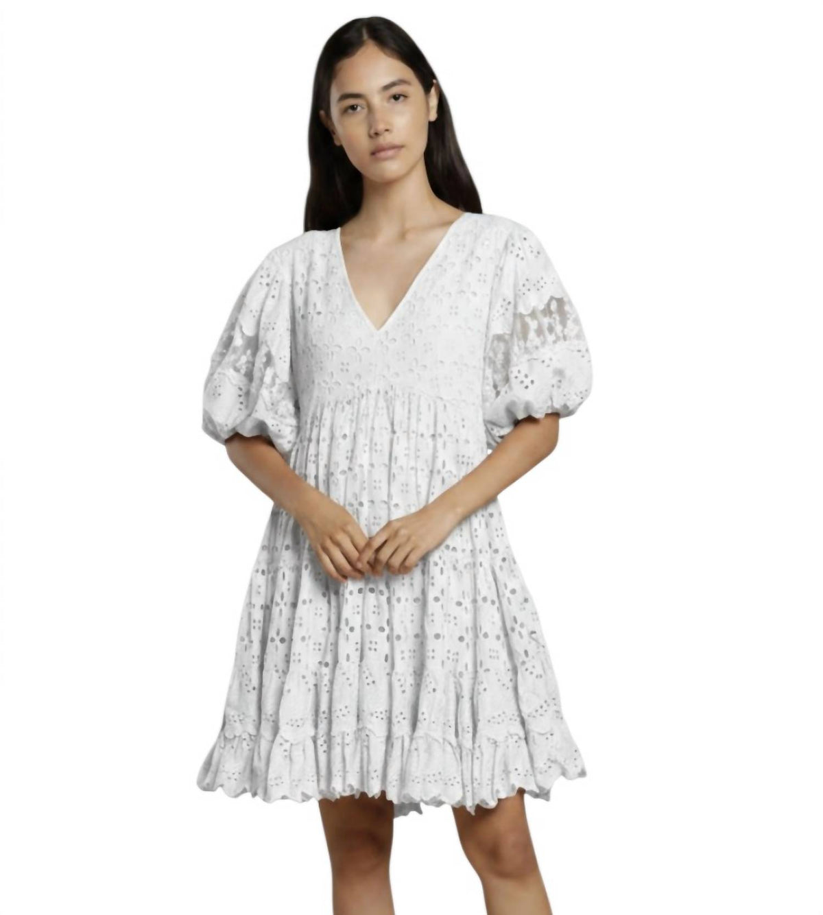 Anglaise Puff Sleeve Tiered Mini Dress