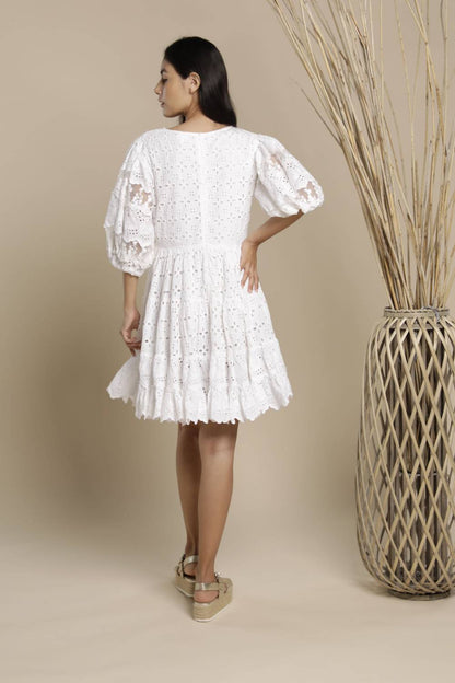 Anglaise Puff Sleeve Tiered Mini Dress