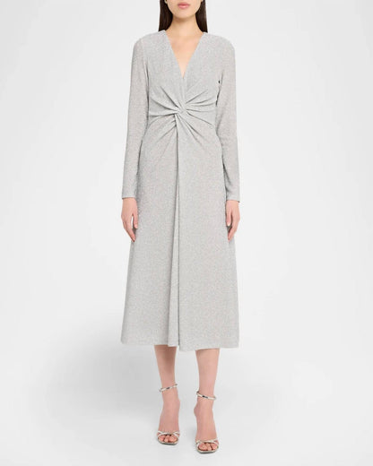 Twist Front Long Sleeve Sparkle Dress