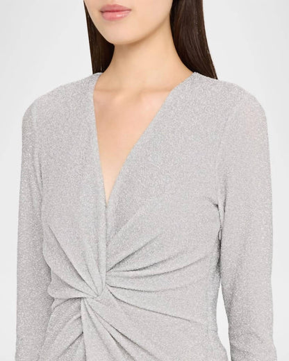 Twist Front Long Sleeve Sparkle Dress
