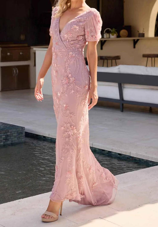 Puff Sleeve V-neck Gown