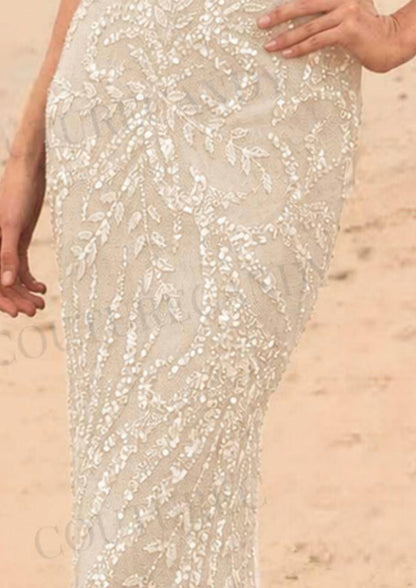 Spaghetti Strap Beaded Prom Gown