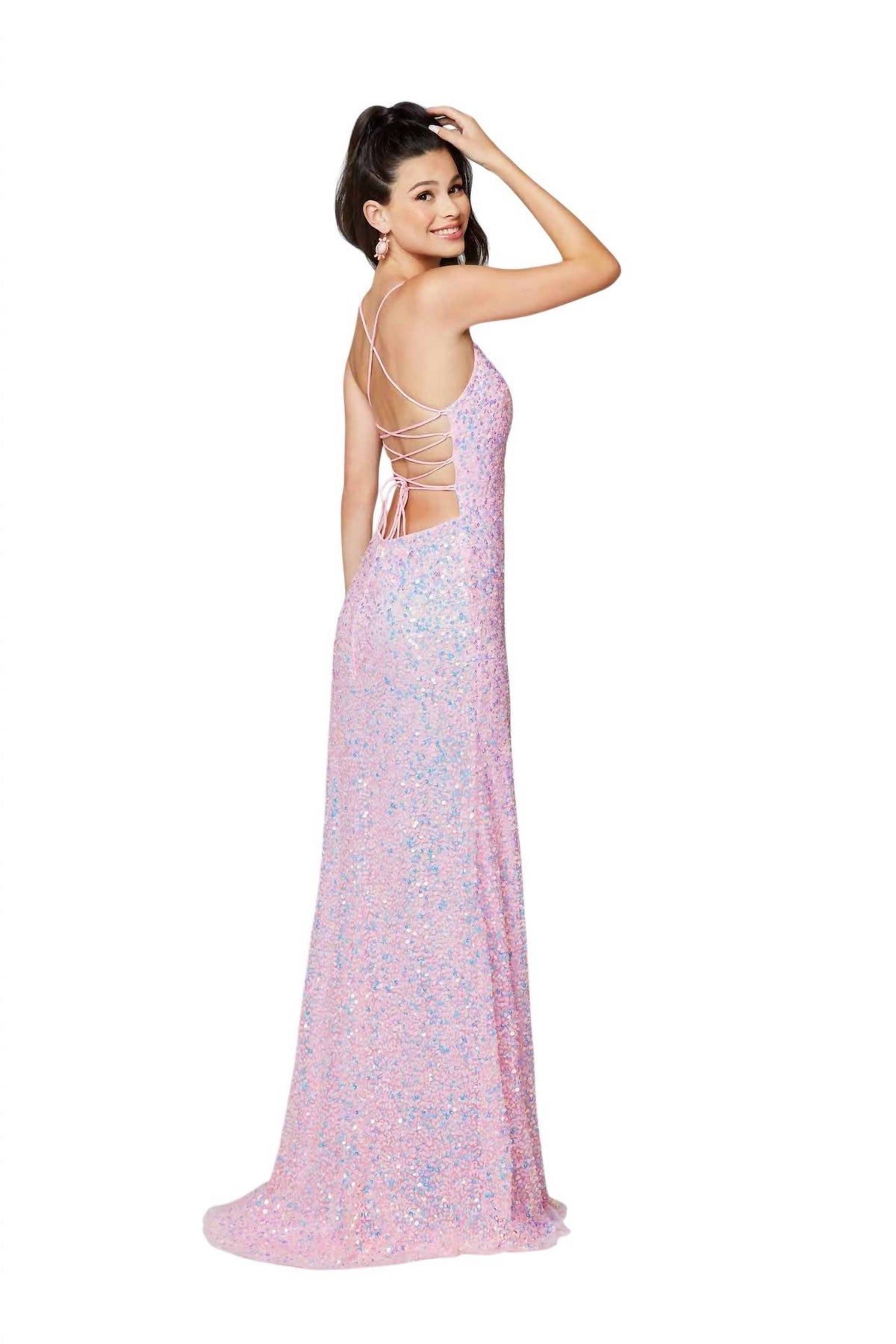Strap Back Sequin Fitted Gown