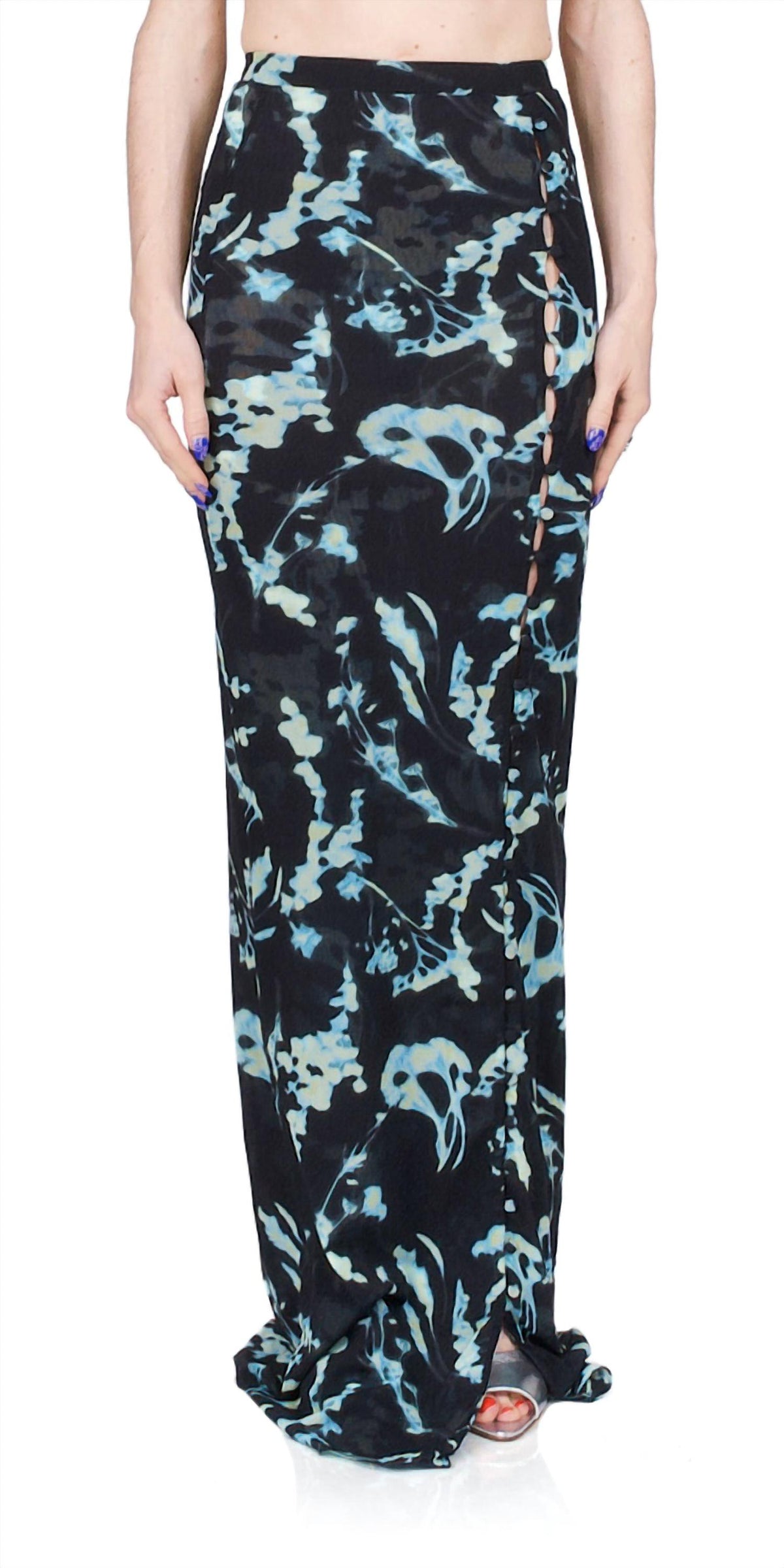 Mesh Button Down Maxi Skirt