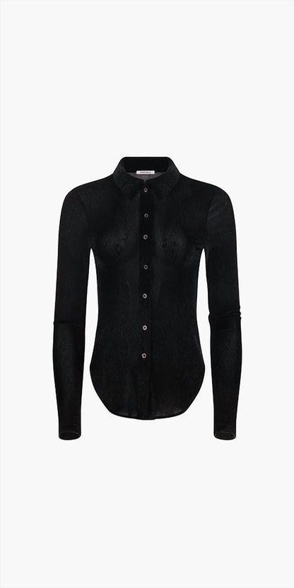 Velvet Mesh Button Down Shirt