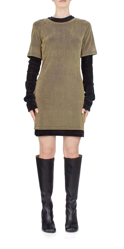Velvet Mesh Layered T-shirt Dress