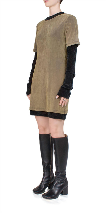 Velvet Mesh Layered T-shirt Dress