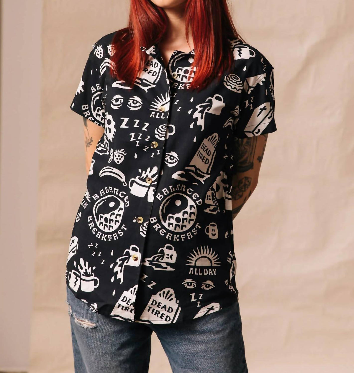 Dead Tired Button-up Top Shirt