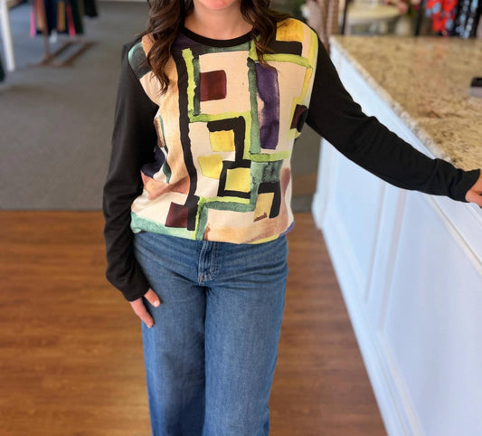 Marissa Abstract Print Long Sleeve Top