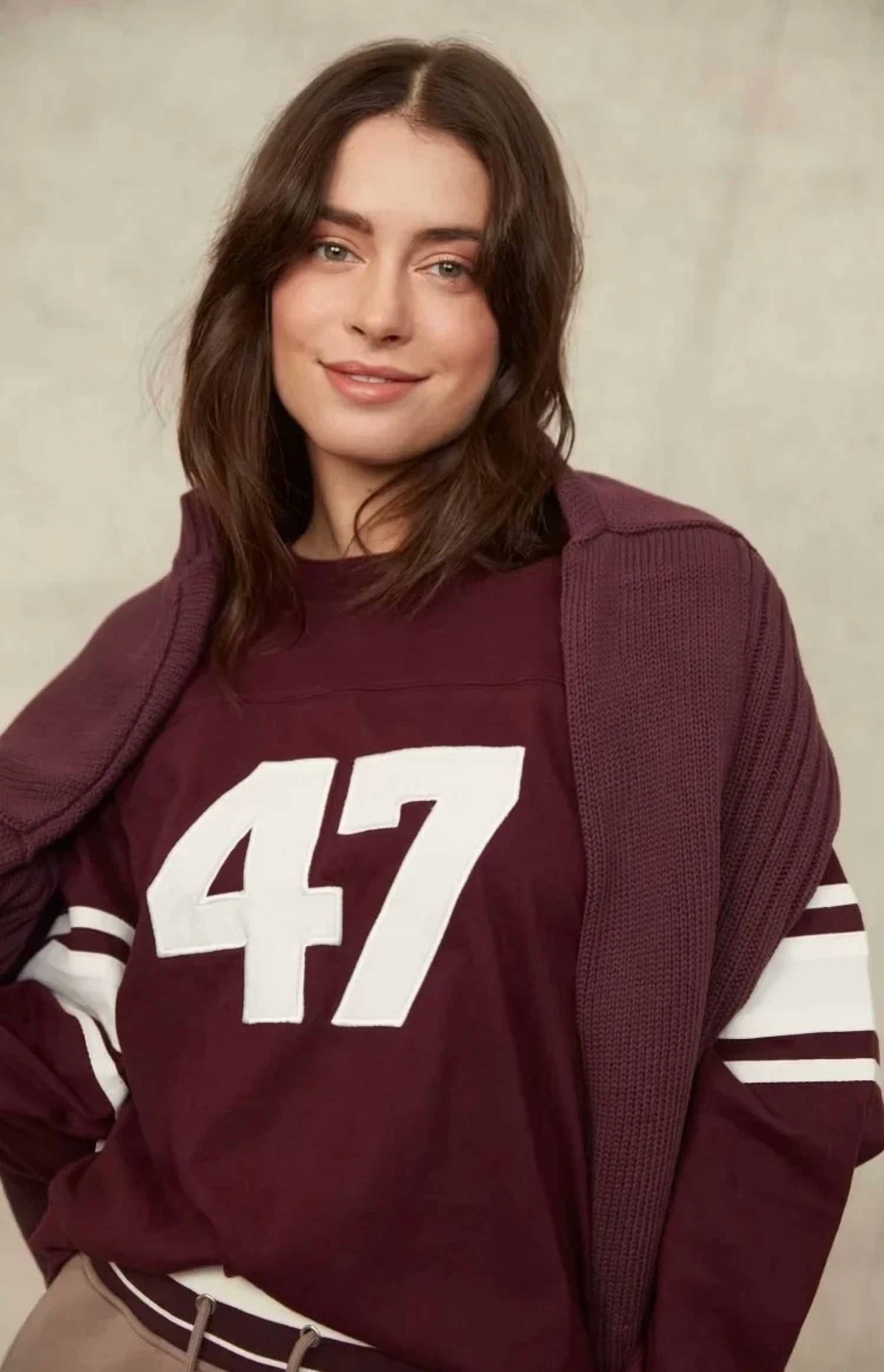 Olympia Long Sleeve Top With Applique Grape