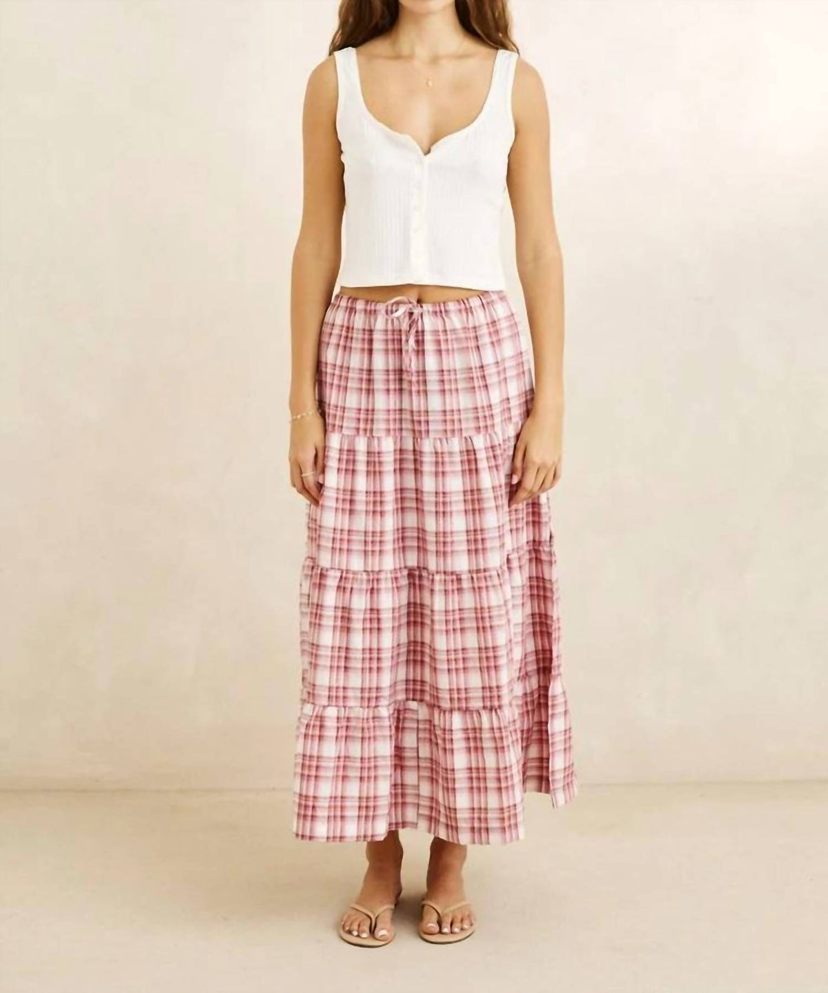 Chelsea Check Tiered Maxi Skirt