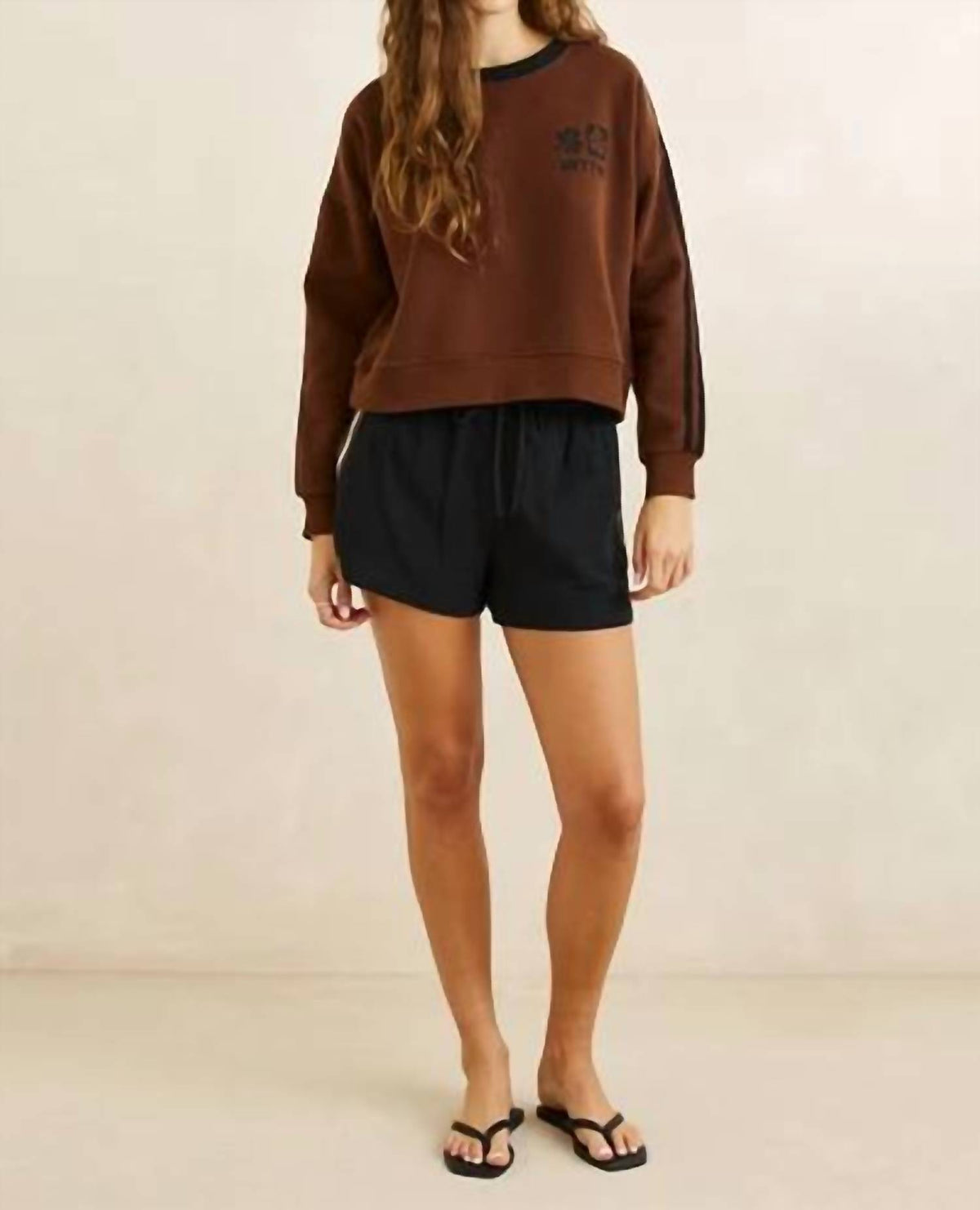 Contrast Slouchy Crew Neck Fleece Sweatshirt