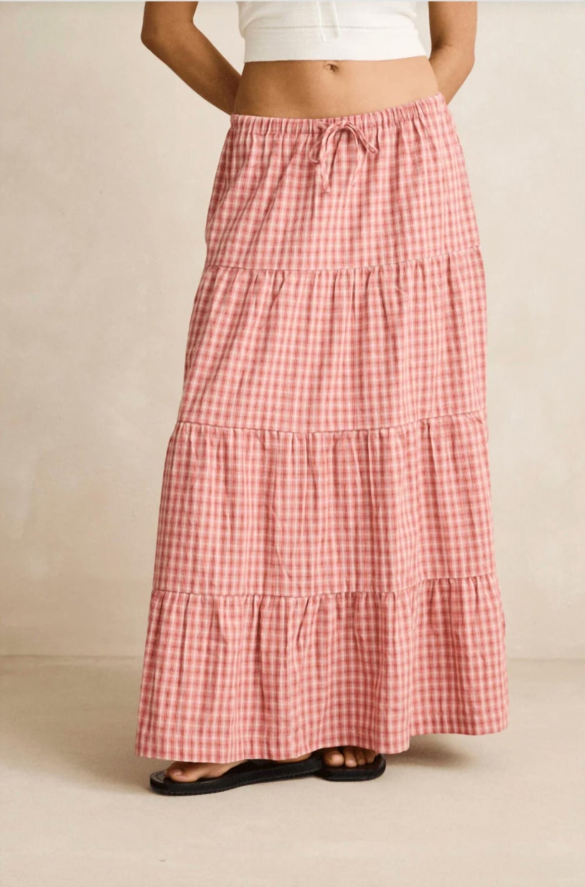 Kirra Check Tiered Maxi Skirt