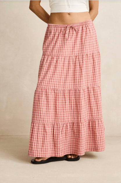 Kirra Check Tiered Maxi Skirt