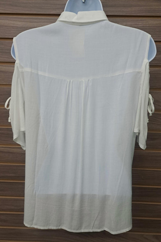 Women's Linen Lace Cold Shoulder Button Blouse