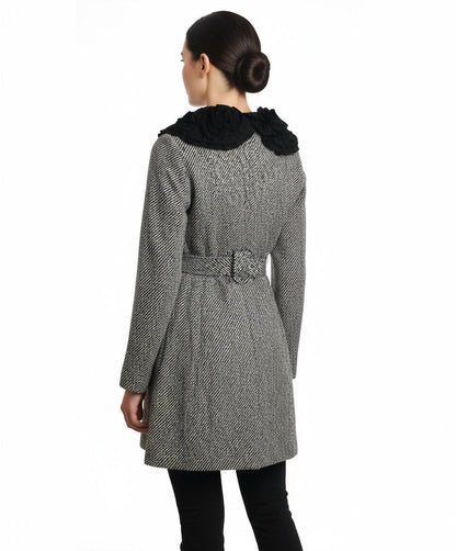 Flower With Waist Tie Collar Jacket