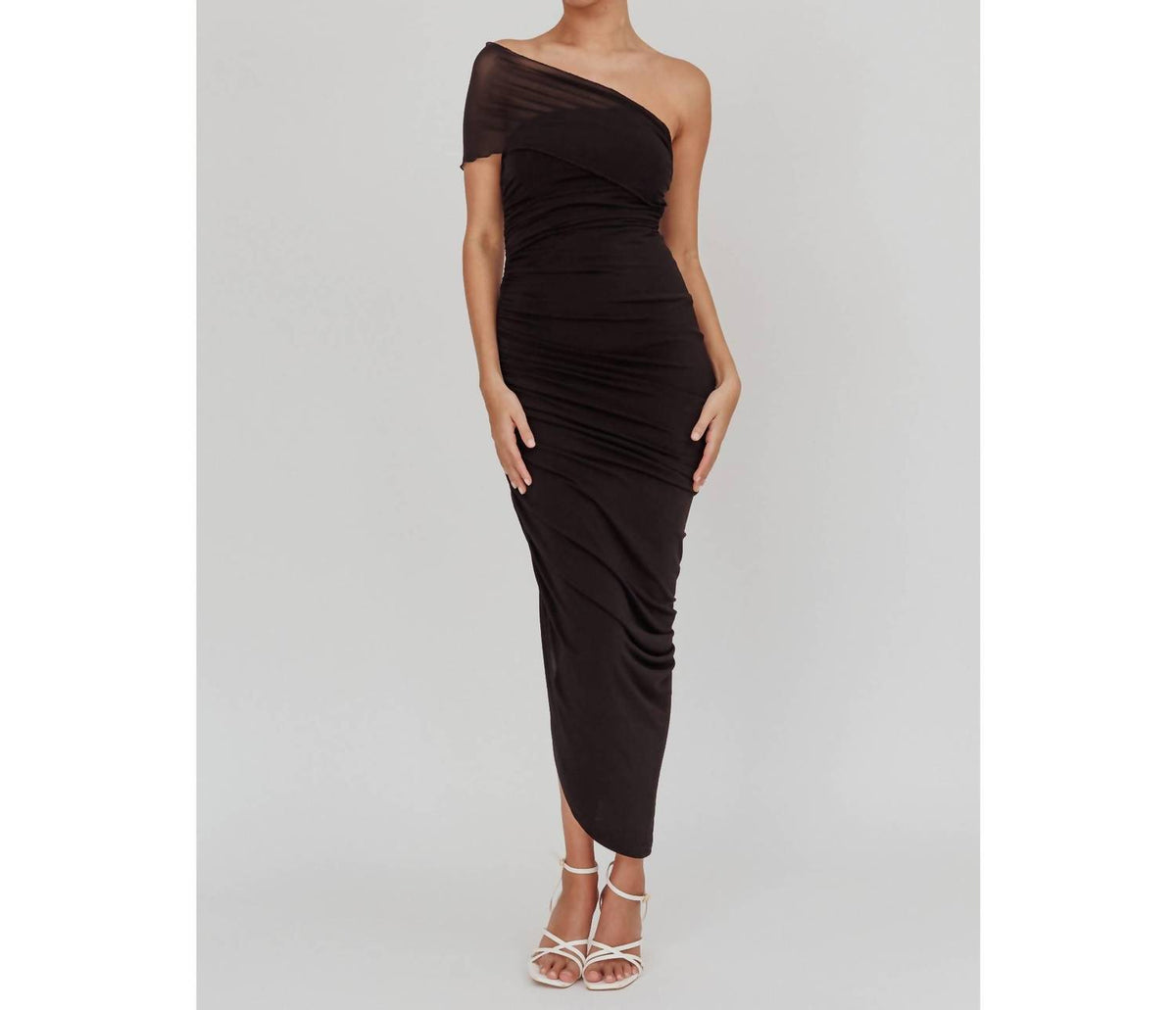One Shoulder Mesh Maxi Dress