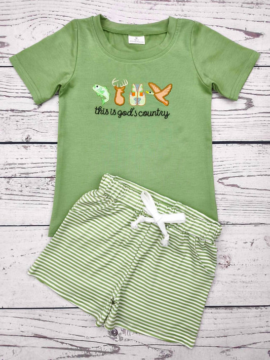 Boy's Little Hunter Appliqué Shorts Set