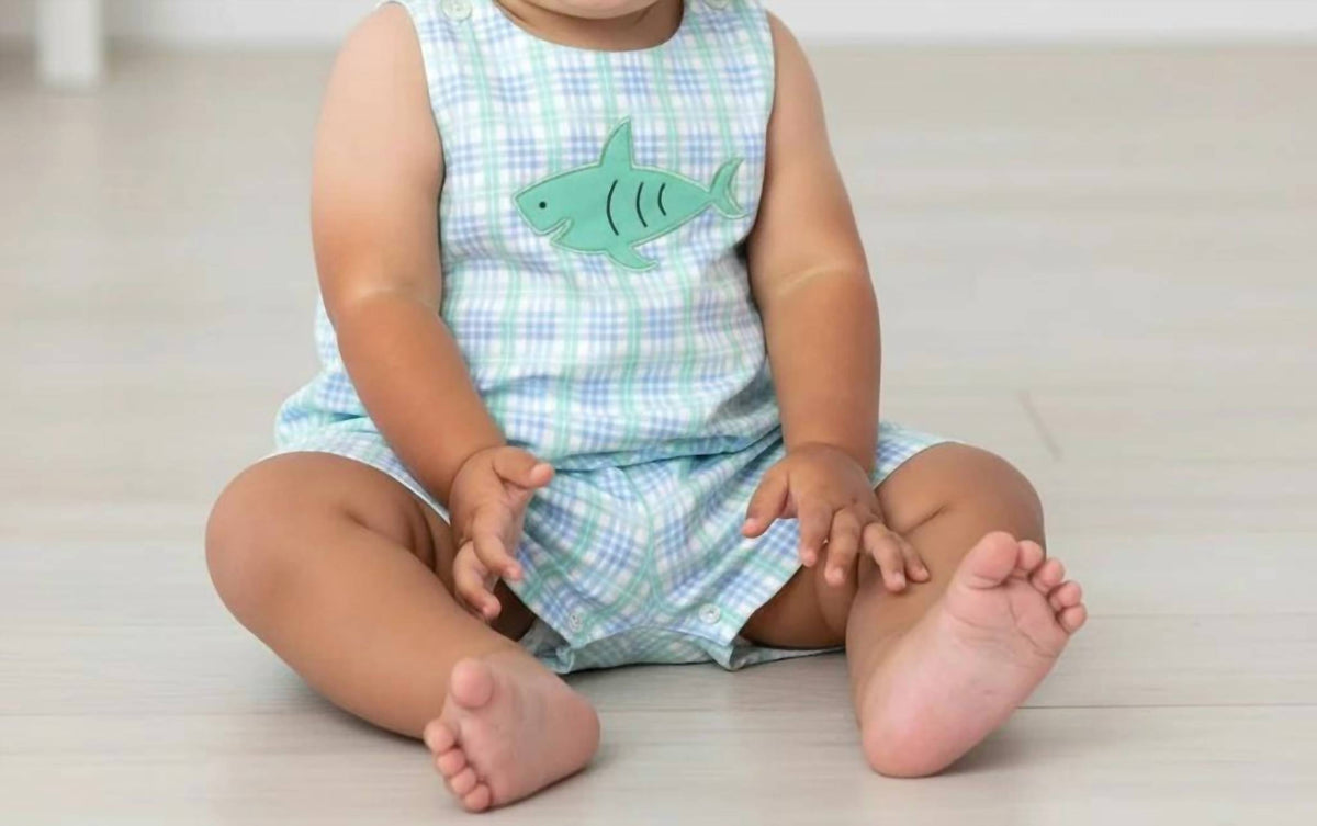 Boy's Little Shark Checkered Romper