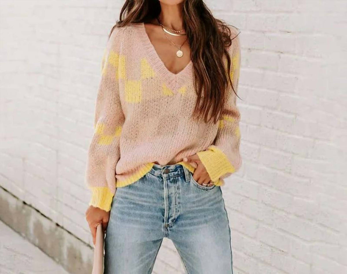 Checkerboard Magic V-Neck Sweater