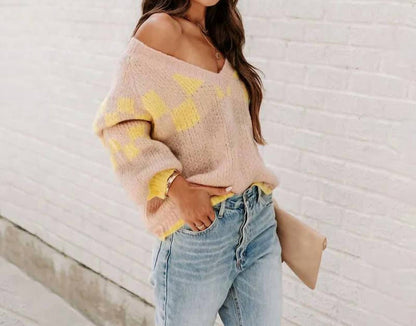 Checkerboard Magic V-Neck Sweater