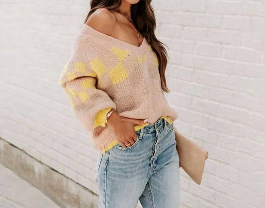 Checkerboard Magic V-Neck Sweater