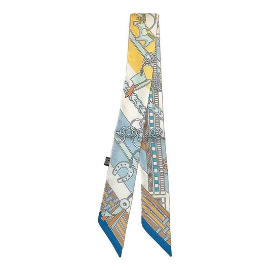 Sensibling Corp Women's Chain & Harness Print Silky Skinny Scarf in Light Blue - view 2