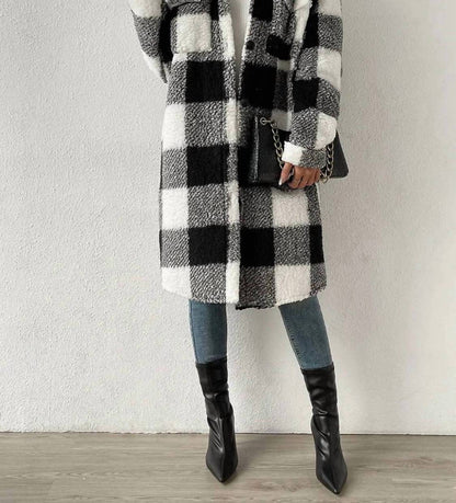 Lapel Plush Plaid Shacket