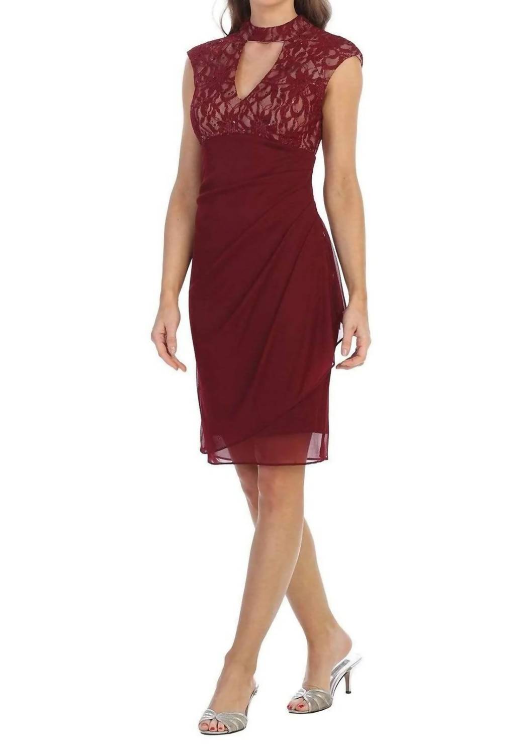 Cut-out Bodice Draped Sheath Midi Dress