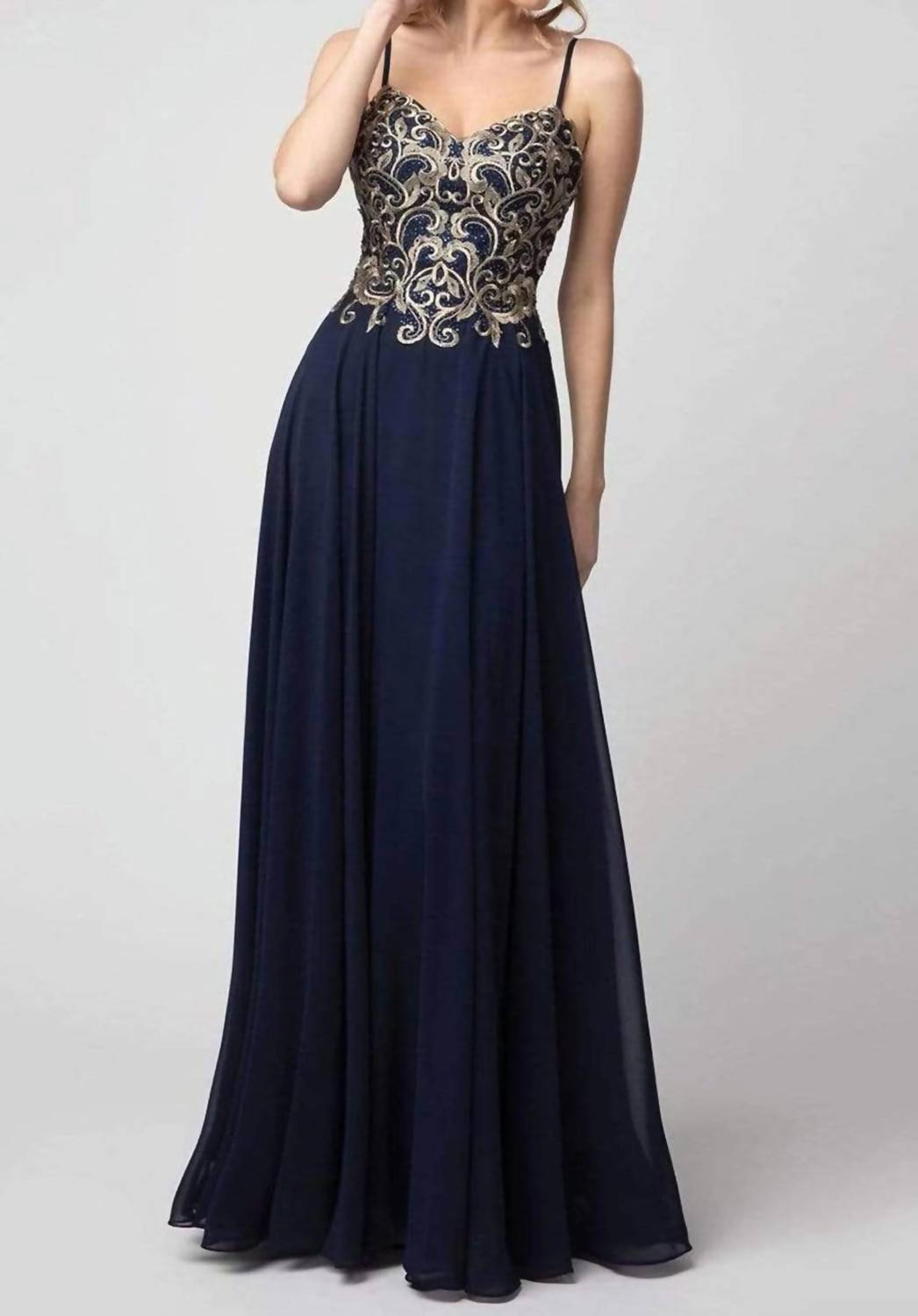 Sweetheart Gilt-embroidered Bodice Maxi Dress