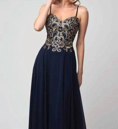 Sweetheart Gilt-embroidered Bodice Maxi Dress