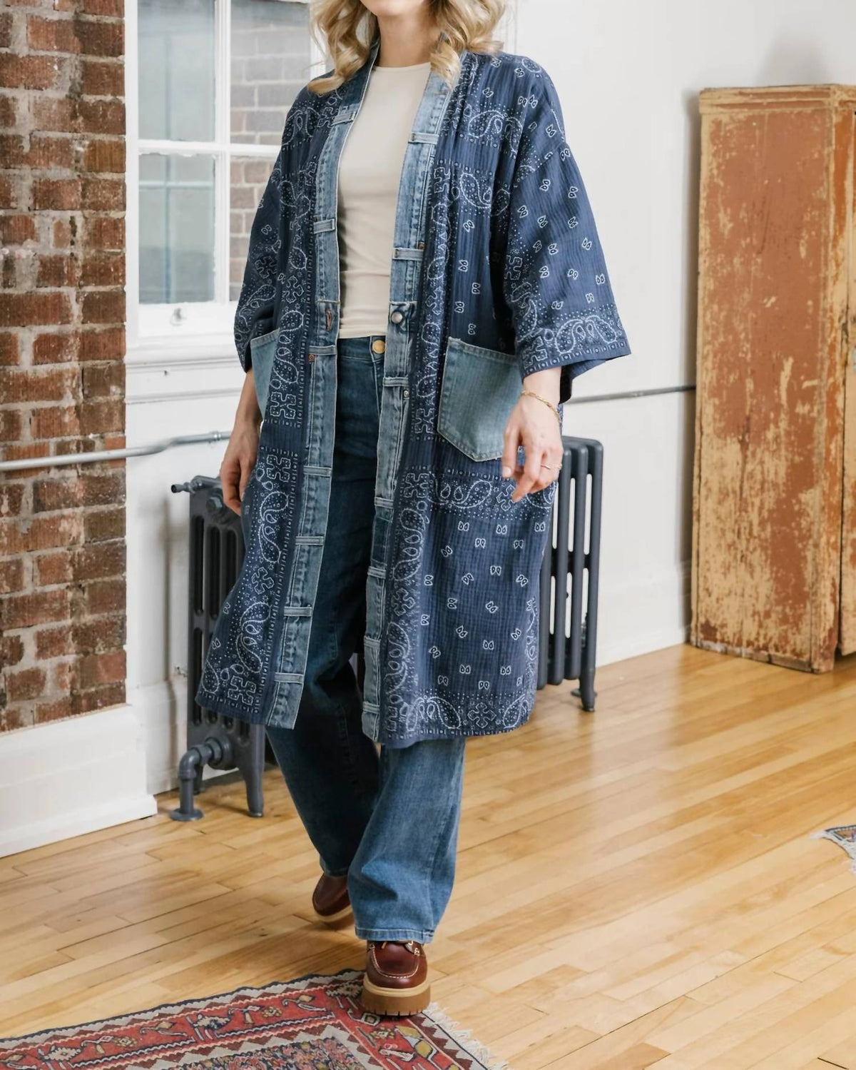 Upcycled Denim Bandana Print Cardigan Kimono