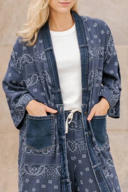 Upcycled Denim Bandana Print Cardigan Kimono