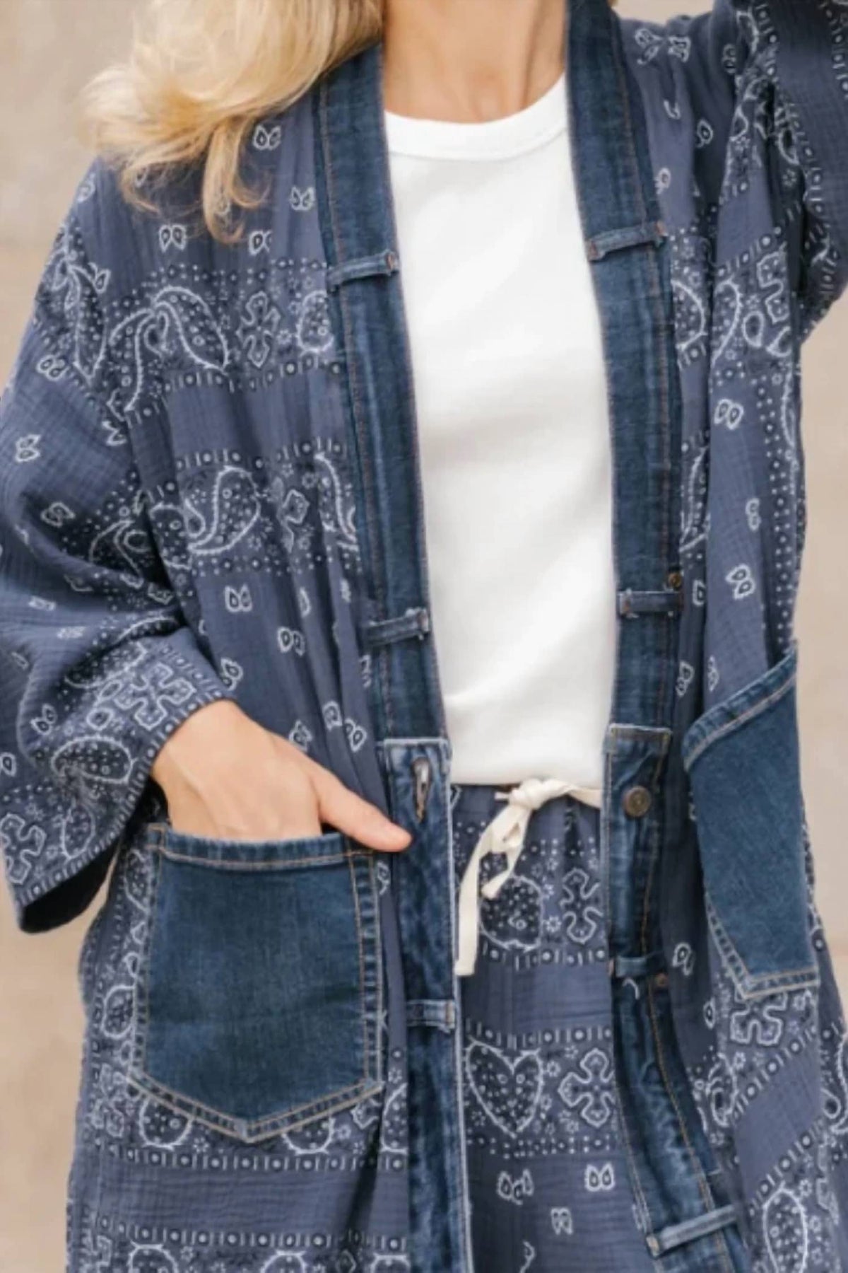 Upcycled Denim Bandana Print Cardigan Kimono