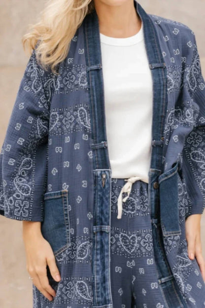 Upcycled Denim Bandana Print Cardigan Kimono